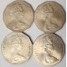 AUSTRALIA 1977 . FIFTY 50 CENTS COINS . QUEENS JUBILEE . 4 COINS